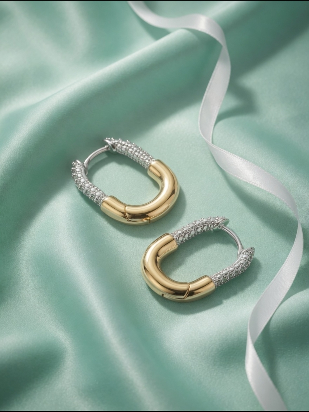 Two-Tone Gold and Silver Pavé Hoop Earrings - Elegant Women's Jewelry